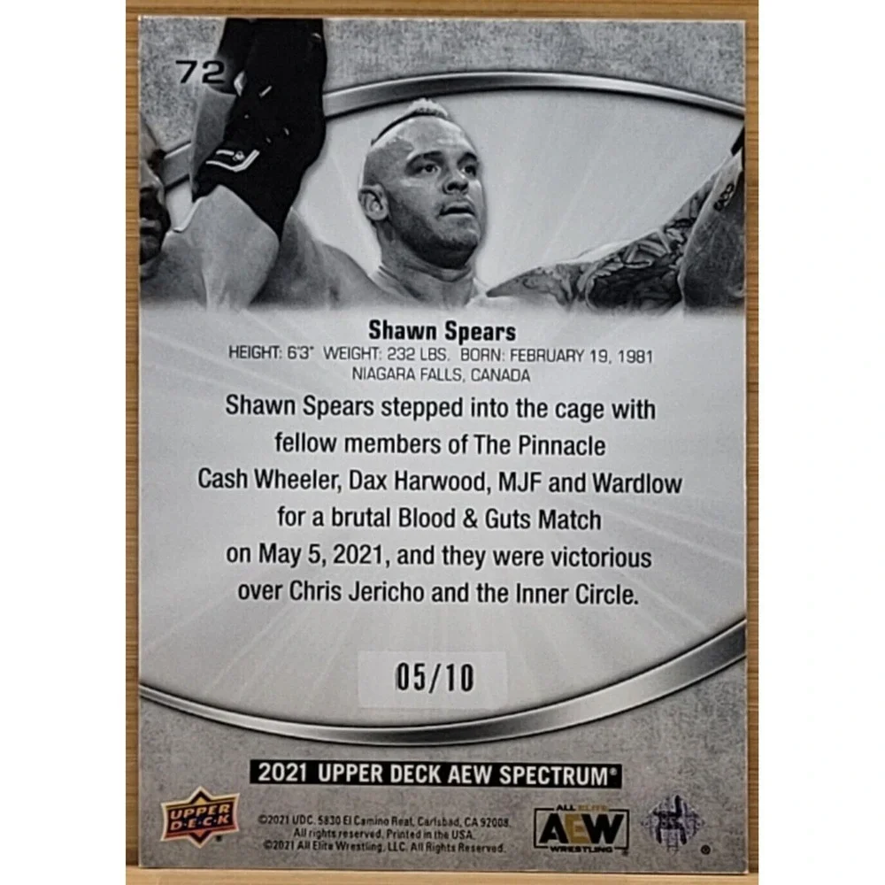 2021 UPPER DECK AEW SPECTRUM‎ SHAWN SPEARS BEACH SHORT PRINT #D/10